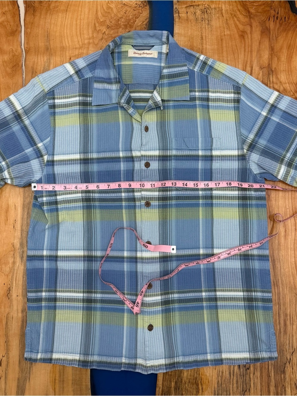 Tommy Bahama 100% Silk Camp Shirt Men’s Large Blue Green Plaid Hawaiian Casual - Picture 2 of 12